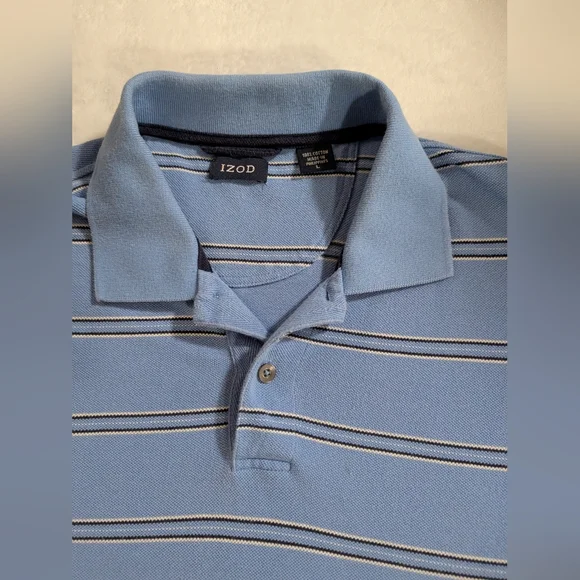 Izod Light Blue Polo with White Stripes - Picture 2 of 6